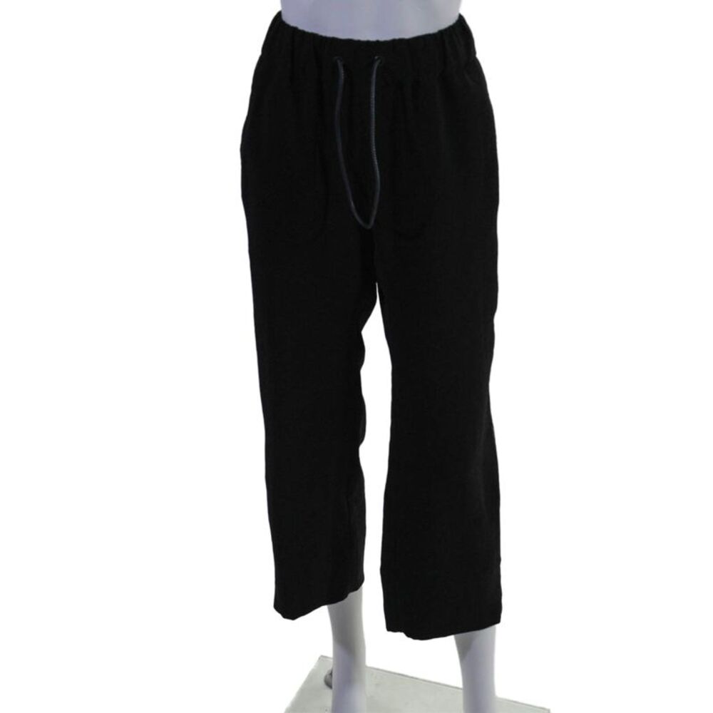 Nino Womens Textured Drawstring Zip Elastic Waist Casual Pants Black Size 0